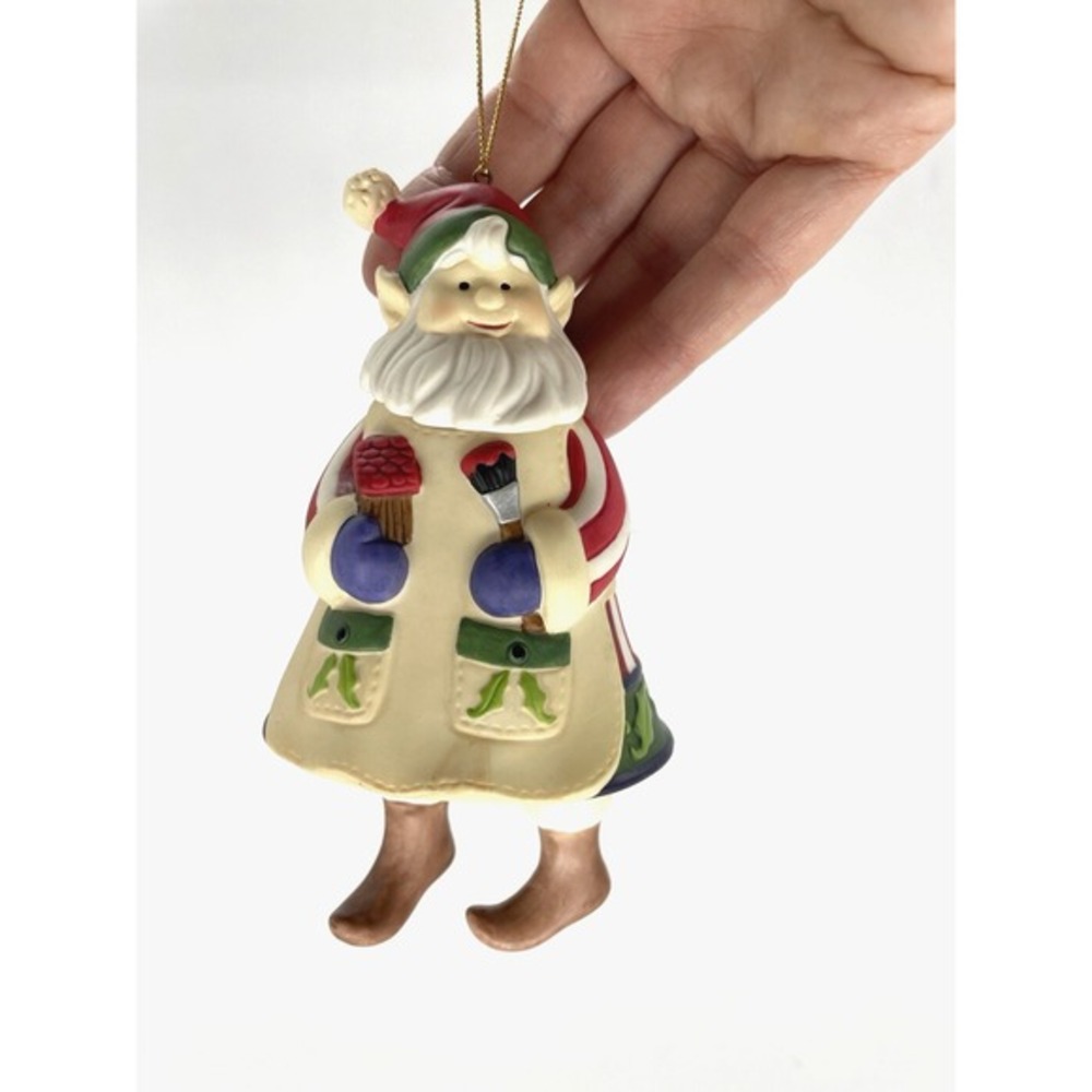 Kirkland Porcelain Bell Christmas Ornament with Dangling Legs Elf Toy Maker 5"